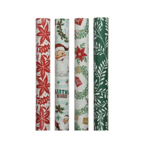 Hartie de impachetat - Giftwrapping Paper Branches, Santa, Poinsettia, Baubles, Wreath - mai multe modele | Kaemingk