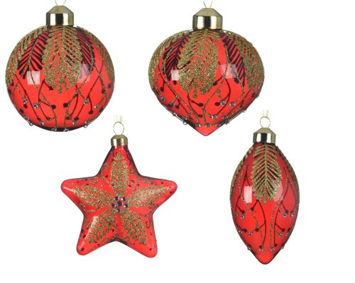 Ornament brad - Glass Shiny Glitter Branches and Curl Diamond - Oxblood, mai multe modele | Kaemingk
