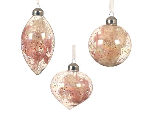 Ornament brad - Glass Transparent Color Gold Sequins, Gypsophila - Pink, mai multe modele | Kaemingk