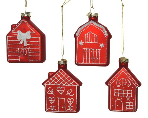 Ornament brad - House Glass Glitter - Christmas Red, mai multe modele | Kaemingk