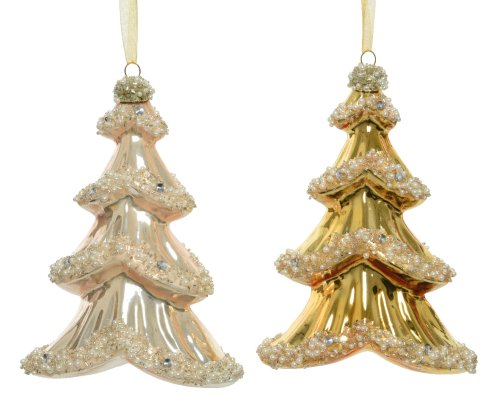 Ornament brad - Tree Glass Silver Outside with Shiny Color Beads, doua culori | Kaemingk