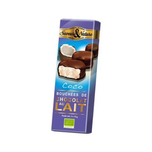 Praline de ciocolata cu lapte si cocos bio - Bouchees Coco Chocolat au Lait | Saveurs et Nature