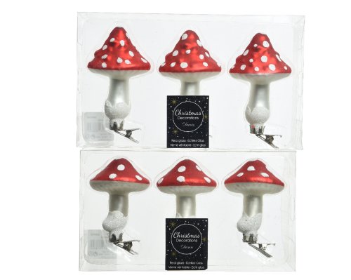 Set 3 decoratiuni - Mushroom On Clip Glass Dots, doua modele | Kaemingk