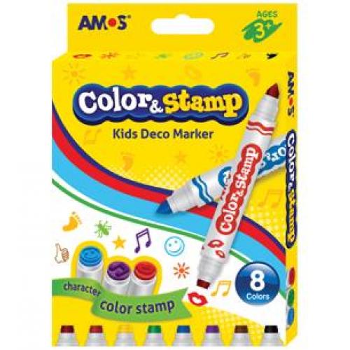 Set 8 carioci cu 2 capete - Amos Color&Stamp | Legend