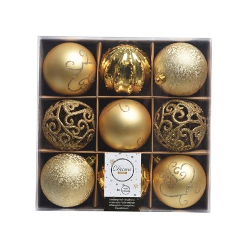 Set 9 globuri decorative - Bauble Mix Box - Light Gold | Kaemingk