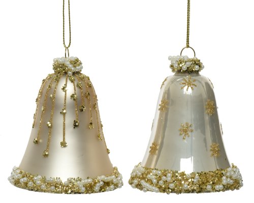 Set clopotei - Glass Matt, Enamel Gold Glitter and Beads, Pearls - White | Kaemingk