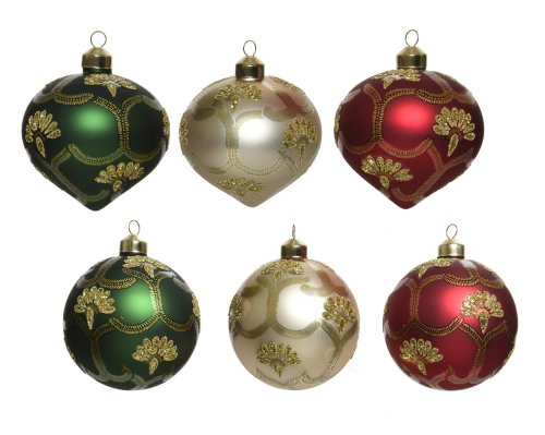 Set ornamente brad - Glass Silver Inside with Matt Color Curl Decals, mai multe modele | Kaemingk