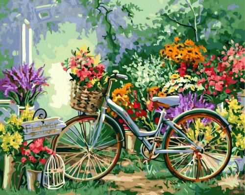 Set pictura pe numere - Bicicleta cu flori | Acuarello