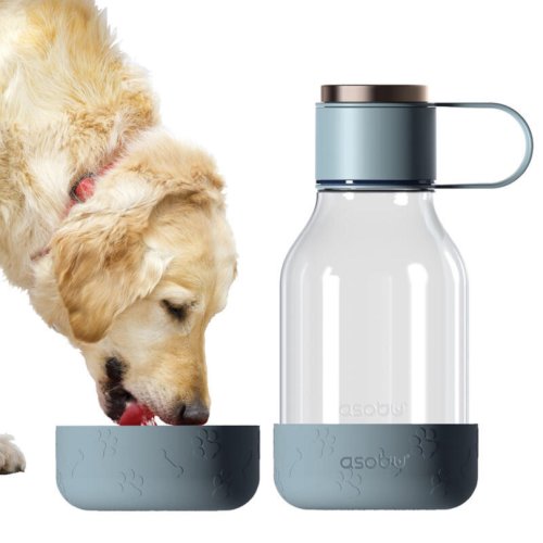 Sticla pentru apa cu vas atasat pentru animale - Dog Bowl Bottle Lite, Gri | Asobu
