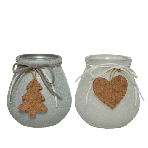 Suport pentru lumanare - Tealightholder Glass Frosted Matching Ribbon, Cork Heart, Cork Tree - mai multe modele | Kaemingk