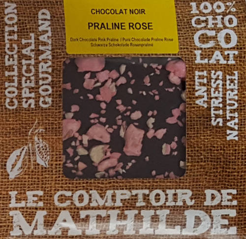 Tableta de ciocolata Comptoir de Mathilde neagra cu pralina roz | Comptoir de Mathilde