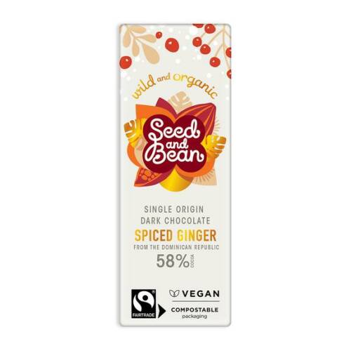 Tableta de ciocolata neagra 58% cu ghimbir Bio - Spiced ginger | Organic Seed & Bean Company