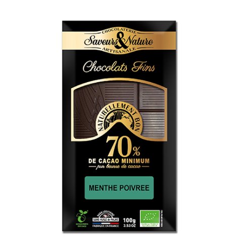 Tableta de ciocolata neagra 70% cu menta BIO - tabl noir 70% a la menthe bio | Saveurs et Nature