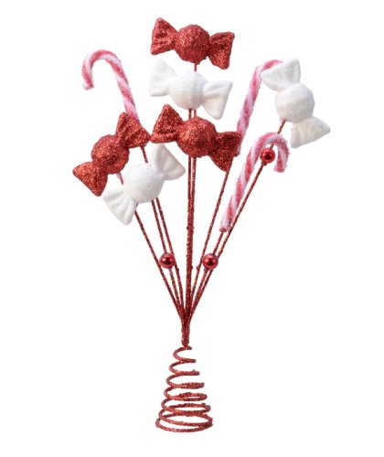 Varf de brad - Plastic Glitter Candy - Red-White | Kaemingk