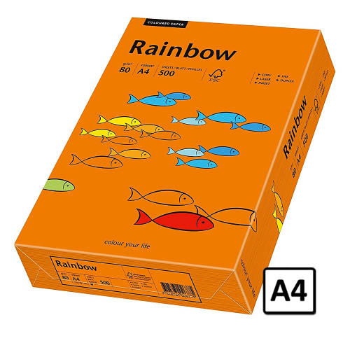 Hartie A4 Rainbow, 80 g/mp, 500 coli/top, portocaliu intens