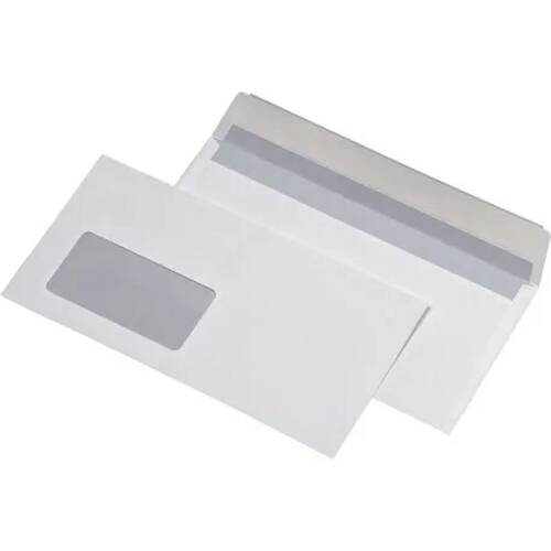 Intern - Plic dl, 110 x 220 mm, alb, siliconic, cu fereastra in stanga, 25 bucati/set
