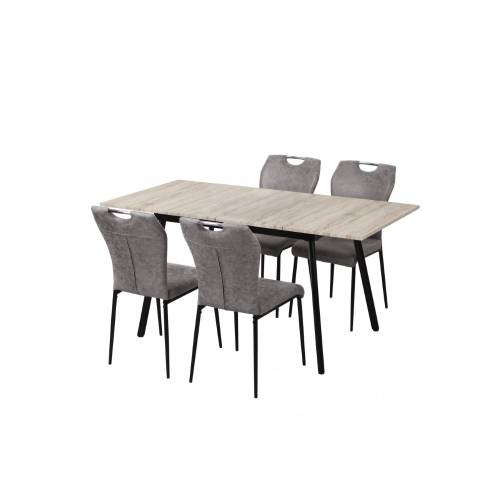 Set masa dining extensibila + 4 scaune, MDF, stejar alb