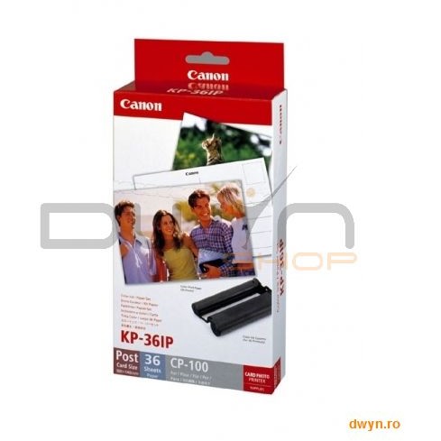 Canon Set Canon KP-36IN Ribon + set hartie (10x15 cm) pentru 36 printuri, compatibil cu imprimantele CP-7