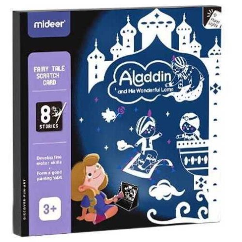 Mideer Set educativ 2 in 1: Scratch art si proiector poveste Aladin si lampa fermecata Mideer MD4149