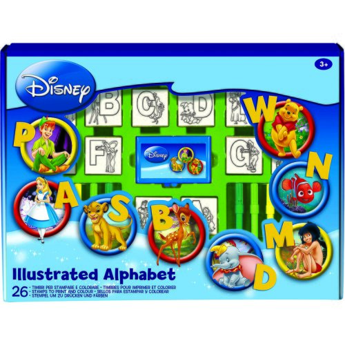 Multiprint Set educativ cu stampile Alfabet Disney 46 piese, 26 stampile, tus, 18 carioci si caiet cu activitati Multiprint MP1936