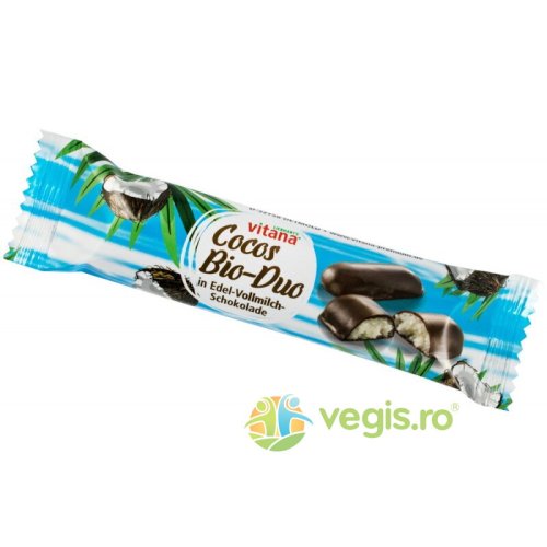 Batoane de Cocos in Ciocolata Neagra cu Lapte Ecologice/Bio 2x20g