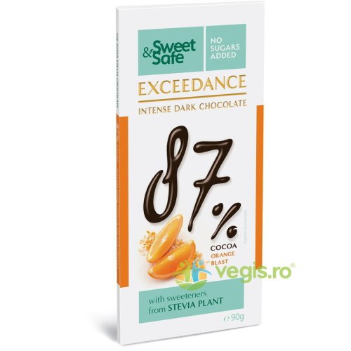 Sly nutritia - Ciocolata intens amaruie 87% cu portocala si indulcitor stevie sweet&safe 90g