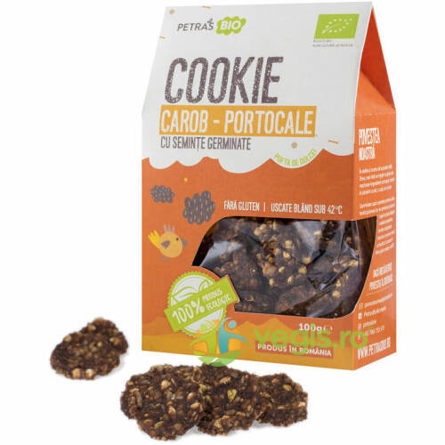 Cookie (Prajiturele) Carob si Portocale cu Seminte Germinate Eco/Bio 100g