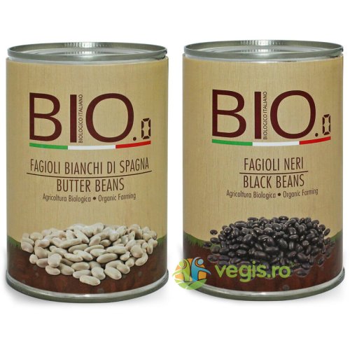 Fasole Alba (Mica) Cannellini Fara Gluten Ecologica/Bio 400g + Fasole Neagra Fara Gluten Ecologica/Bio 400g