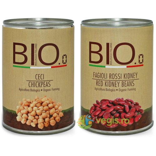 Fasole Rosie Kidney Fara Gluten Ecologica/Bio 400g + Naut Fara Gluten Ecologic/Bio 400g