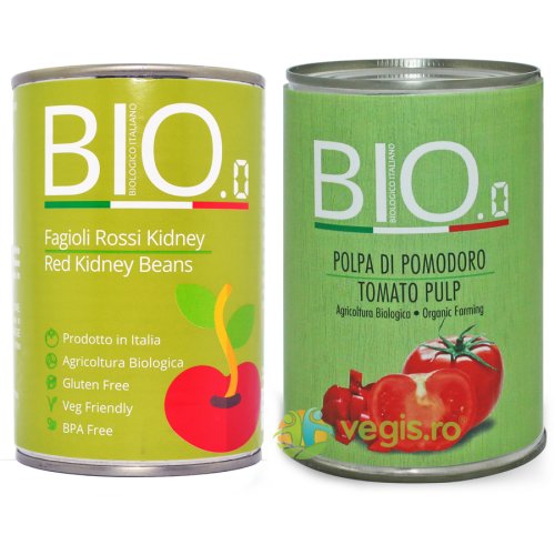 Fasole Rosie Kidney Fara Gluten Ecologica/Bio 400g + Rosii Maruntite Fara Gluten Ecologice/Bio 400g
