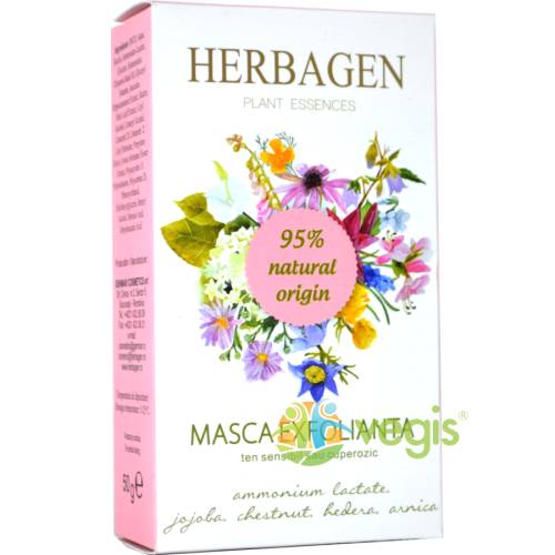 Herbagen - Masca exfolianta pentru ten sensibil sau cuperozic 50g