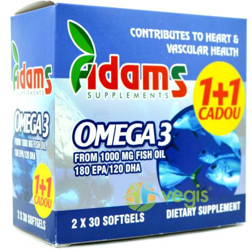 Adams vision - Omega 3ulei de peste 1000mg 30cps pachet 1+1 cadou