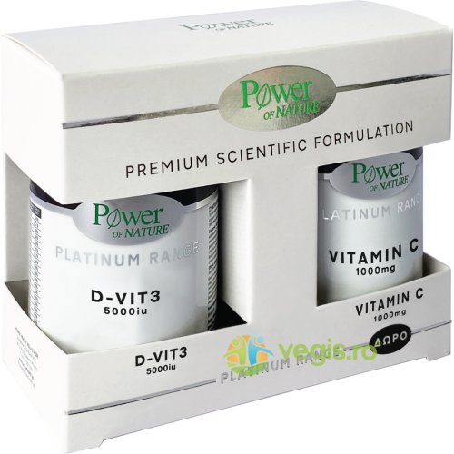 Power of nature - Pachet vitamina d3 5000iu platinum 60tb + vitamina c 1000mg platinum 20tb