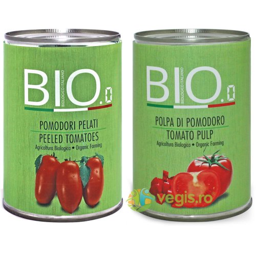 Rosii Decojite Intregi Fara Gluten Ecologice/Bio 400g + Rosii Maruntite Fara Gluten Ecologice/Bio 400g