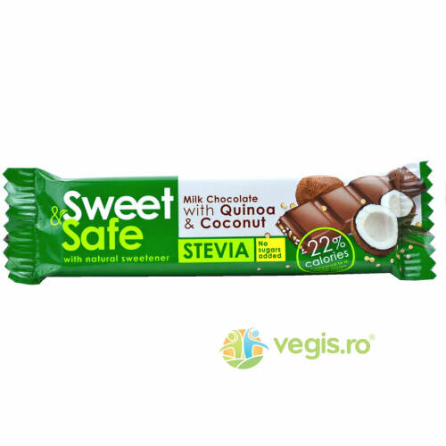 Sly nutritia - Sweet&safe ciocolata cu lapte, cocos si quinoa indulcitor stevie 25g