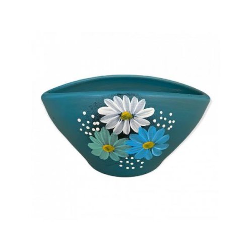 Bomboniera ceramica turcoaz cu floricele - ceramica martinescu