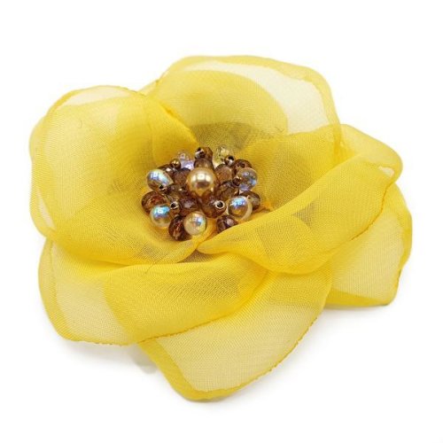 Brosa handmade floare galbena voal stil matase, Selena, Zia Fashion