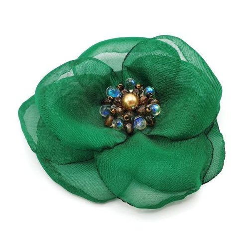 Zia Fashion - Brosa handmade floare verde din voal stil matase, linda