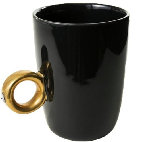 Cana neagra cu inel suflat cu aur de 2 karate si cristal, 270 ml, Gadget Master