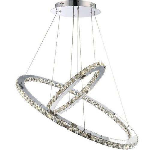 Candelabru Pendul Lumina Led Oval, Pandantiv de cristal din sticla, cu doua inele (40 + 60cm) TotulPerfect