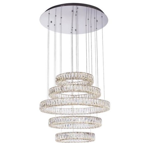 Totulperfect - Candelabru pendul lumina led rotund, pandantiv de cristal din sticla, cu cinci inele pentru sufragerie, dinning, dormitor