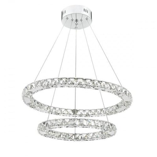Candelabru Pendul Lumina Led Rotund, Pandantiv de cristal din sticla, cu doua inele (40 + 60cm) TotulPerfect