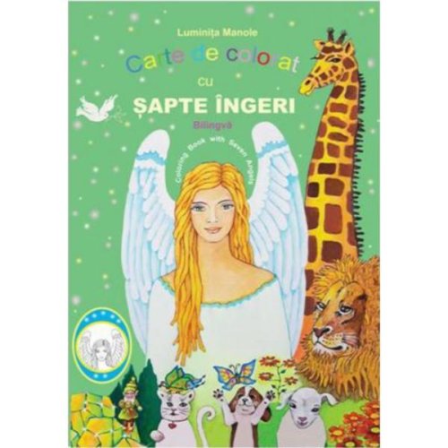 Carte de colorat cu sapte ingeri, format A5, 16 pagini, bilingva (romana-engleza), verde