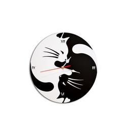 Ceas decorativ de perete rotund 30 cm cat Yin si Yang alb si negru feng shui - Piksel