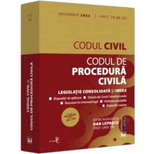 Codul civil si codul de procedura civila Noiembrie 2022 - Dan Lupascu, editura Universul Juridic