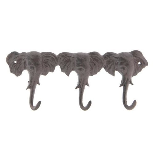 Decorer - Cuier fier forjat 3 agatatori maro elefant 29x3x12 cm