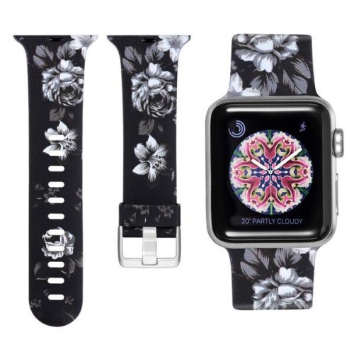Curea compatibila cu apple watch 1/2/3/4, bratara trendy, silicon, 38mm, gray flower, motrix