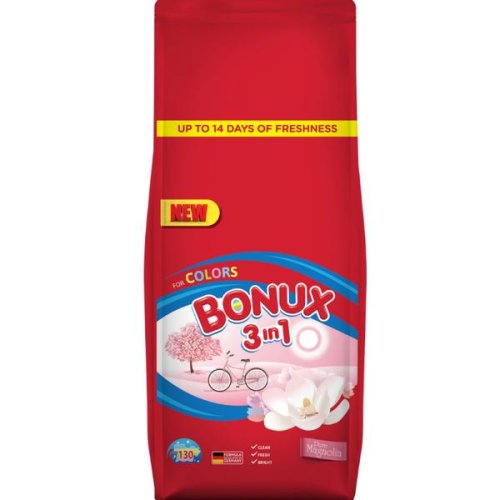 Detergent Automat Pudra 3 in 1 cu Aroma de Magnolie pentru Rufe Colorate - Bonux 3 in 1 for Colors Magnolia, 13 kg