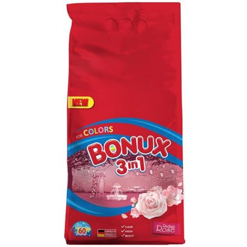 Detergent Automat Pudra 3 in 1 cu Aroma de Trandafir pentru Rufe Colorate - Bonux 3 in 1 for Colors Rose, 6000 g