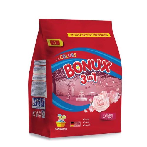 Detergent Manual Pudra 3 in 1 cu Aroma de Trandafir pentru Rufe Colorate - Bonux 3 in 1 for Colors Rose, 400 g